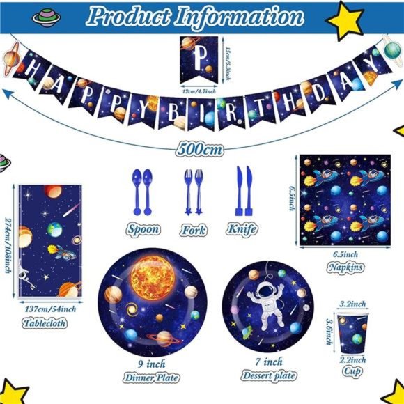 Outer Space Birthday Party Supplies Serve 24 Space Party Tableware Set - Picture 2 of 6